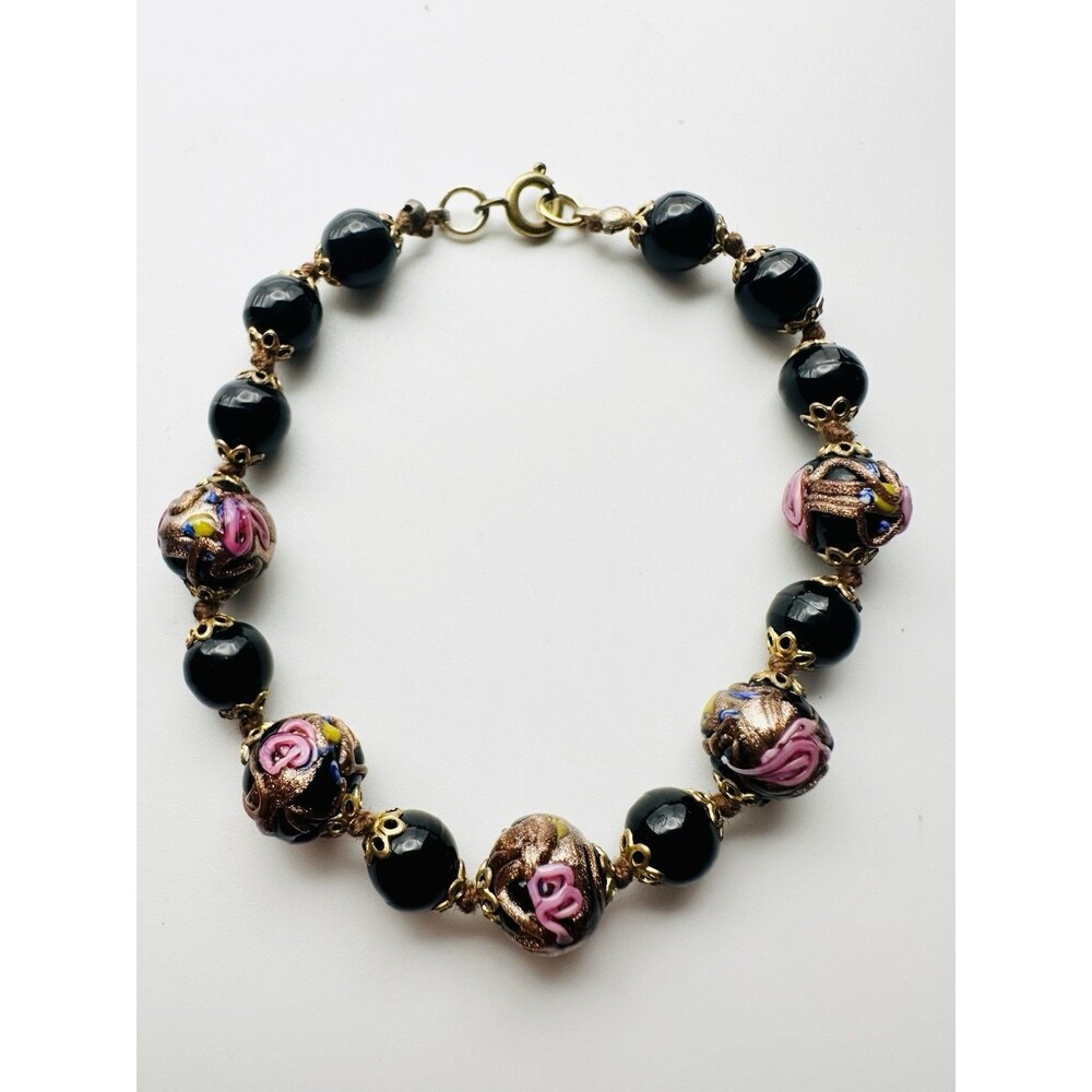 Vintage wedding cake Murano glass bead Bracelet 8.5”